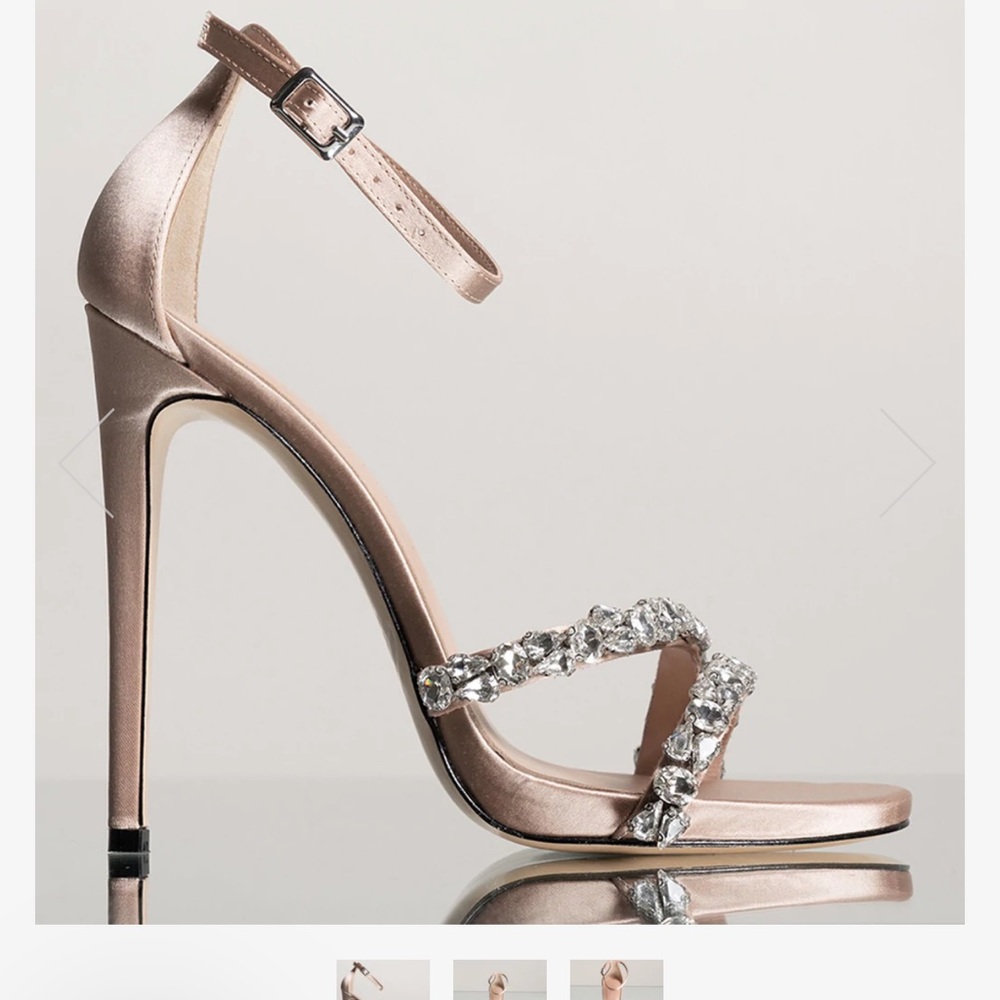 Crystal-Embellished Rose Gold Stiletto Ankle-Strap Heel